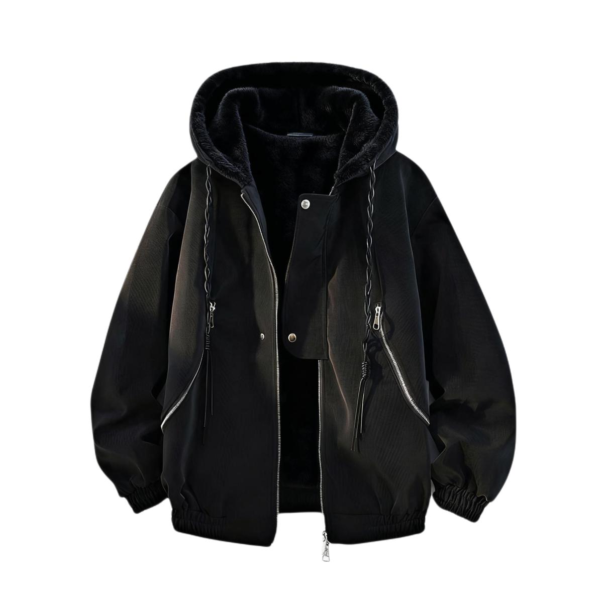 推荐商品：DEMAVIE 拉链连帽涤纶长袖棉服 DECC-M687-C000 黑