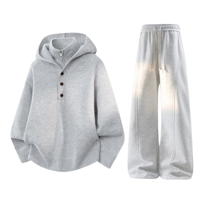 推荐商品：X1617 阔腿柔软针织垂坠高级长袖运动套装 X166-TZ644 灰