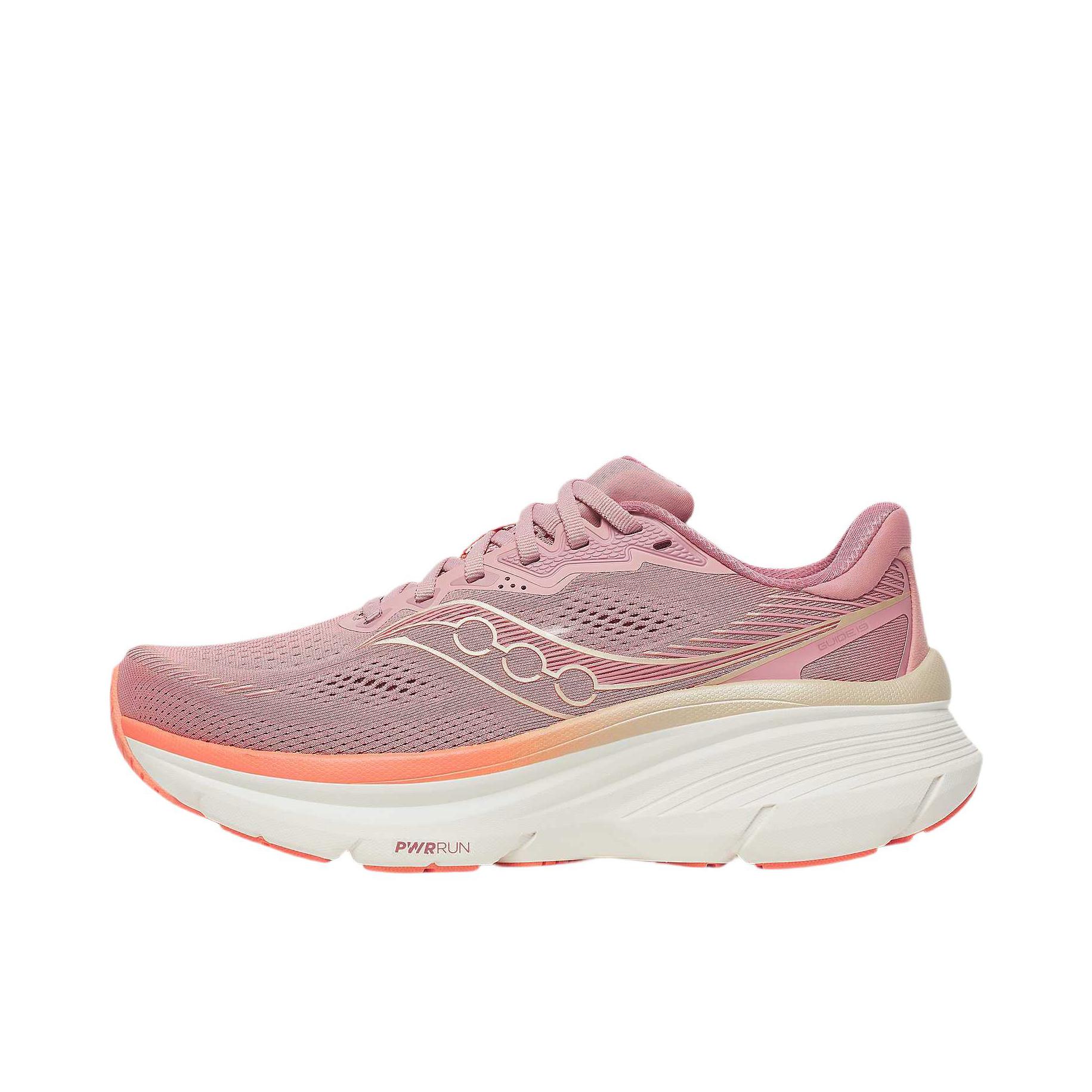 推荐商品：Saucony/索康尼 GUIDE 向导19 跑鞋 慢跑训练稳定缓震轻便 淡紫色/鲑鱼色 