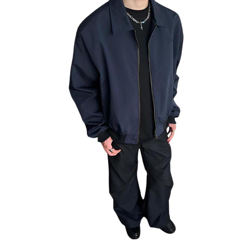 推荐商品：DARK HORSE/黑马漫画 亚版拉链薄款落肩袖扎染长袖夹克 HM-D-A102-5Q1092-12 藏青