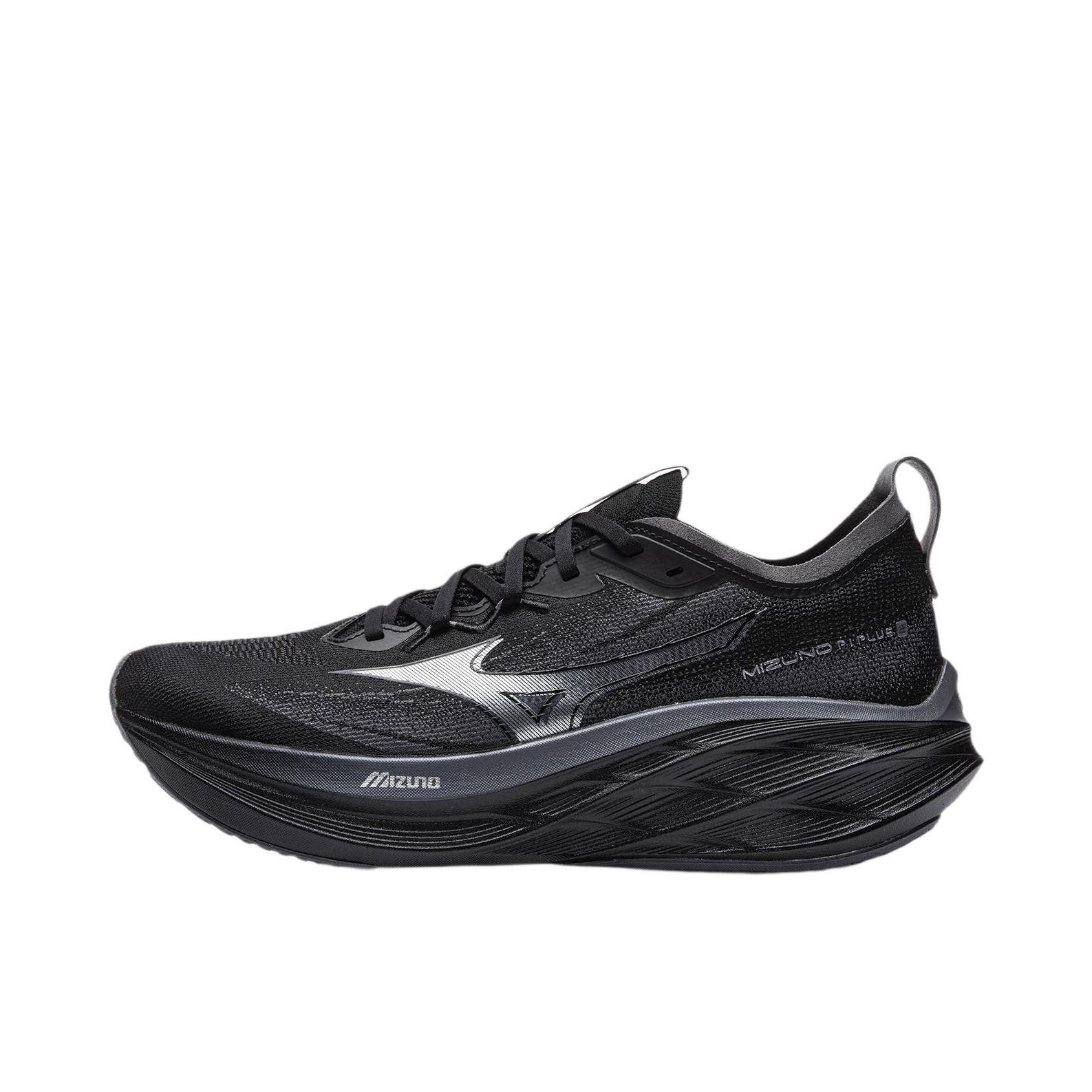 推荐商品：Mizuno/美津浓 PI PLUS II 跑鞋 厚底缓震透气轻便 黑色/雷雨灰