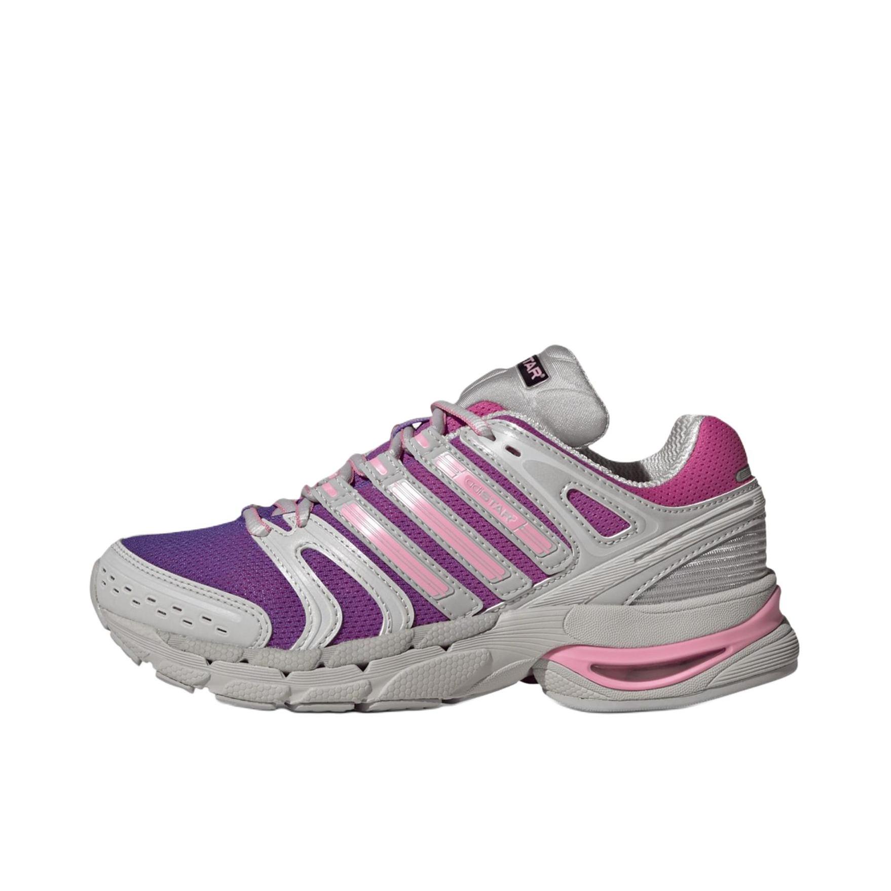 推荐商品：adidas AdiStar Control 5 跑鞋 复古耐磨支撑防滑贴合网面耐穿 Liberty London联名/大童/灰色/紫色