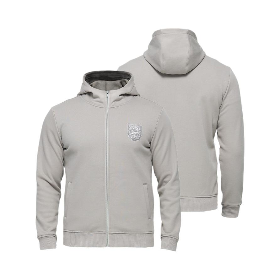 推荐商品：聚星动力 户外运动系列拉链徽章连帽足球服 灰