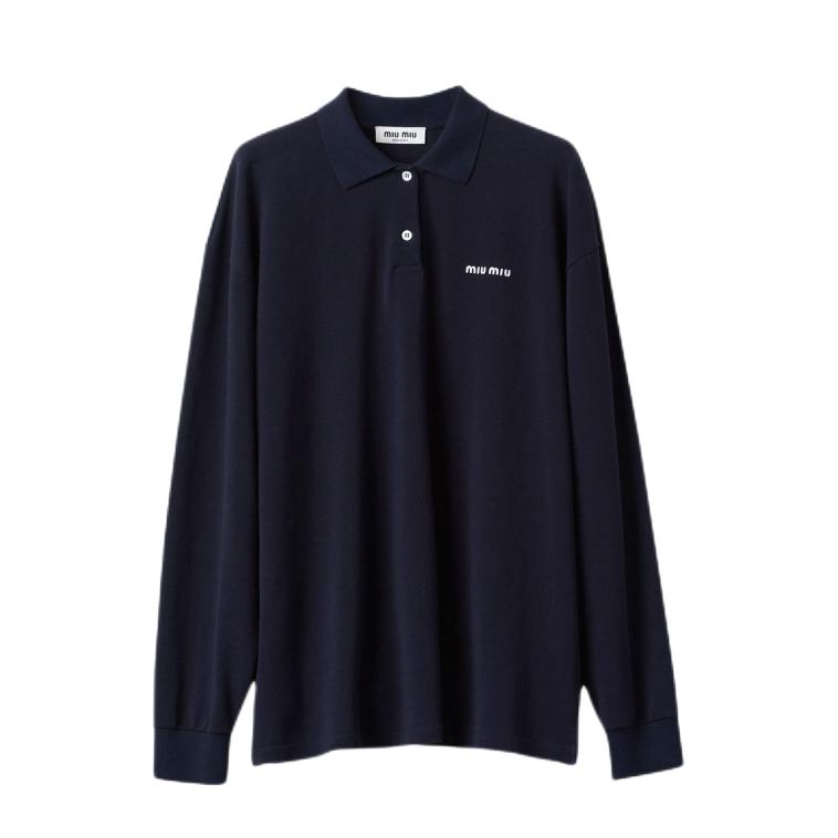 Miu Miu/缪缪 直筒落肩袖长袖Polo衫 女装 MJL019-14RW-S-OOO 蓝