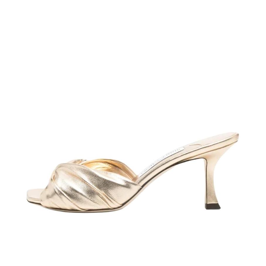 推荐商品：Jimmy Choo 高跟鞋 小牛皮方头一脚蹬一字 SKYETWIST70M 金色