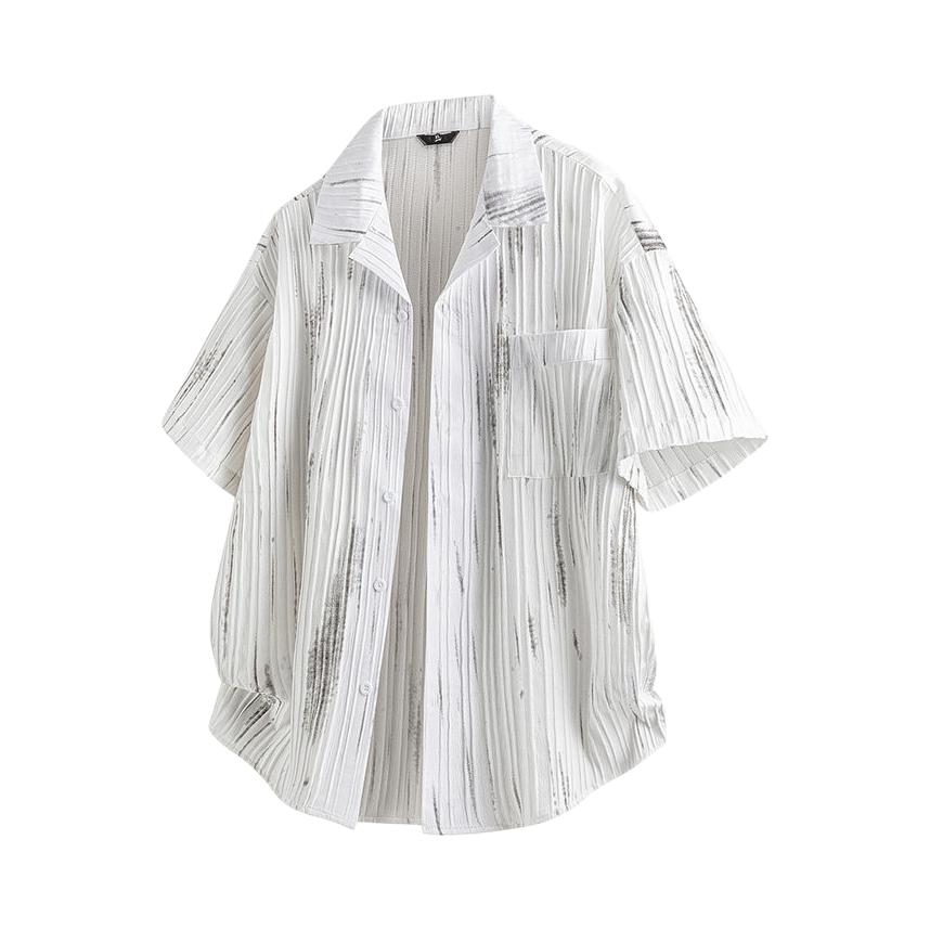 推荐商品：HotSnail 2026SS 老钱风双股竖条纹翻领短袖衬衫 80CS2913 白