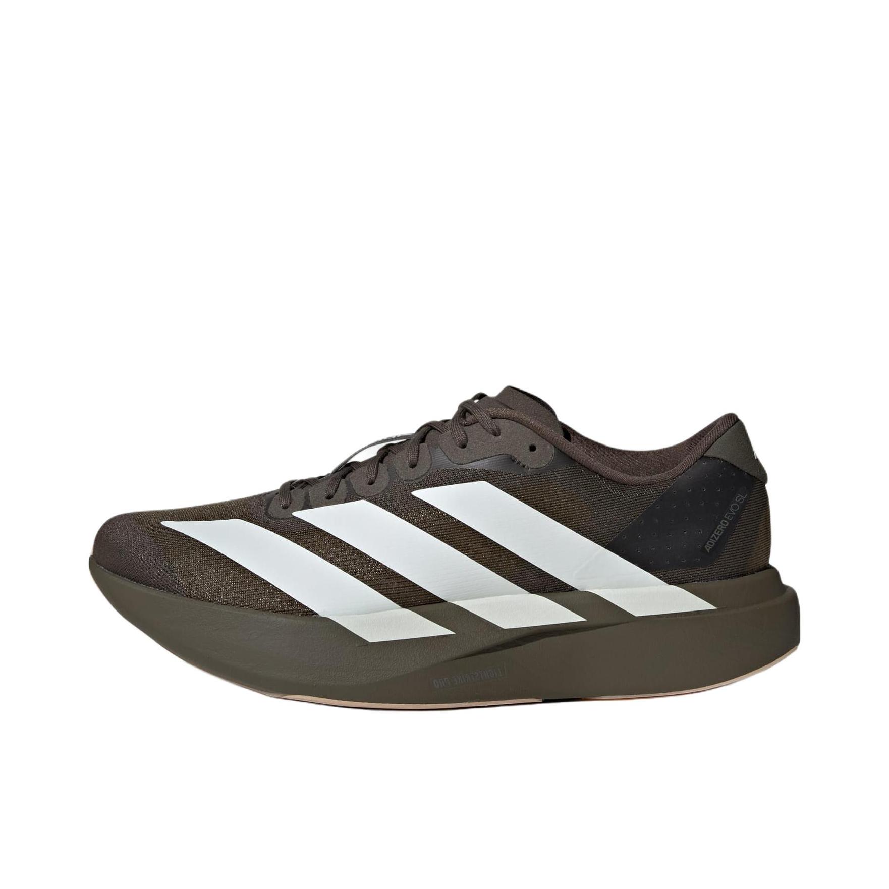 推荐商品：【梅西同款】 adidas Adizero Evo SL 跑鞋 缓震防滑圆头轻便运动马拉松竞速训练 深棕色/白色