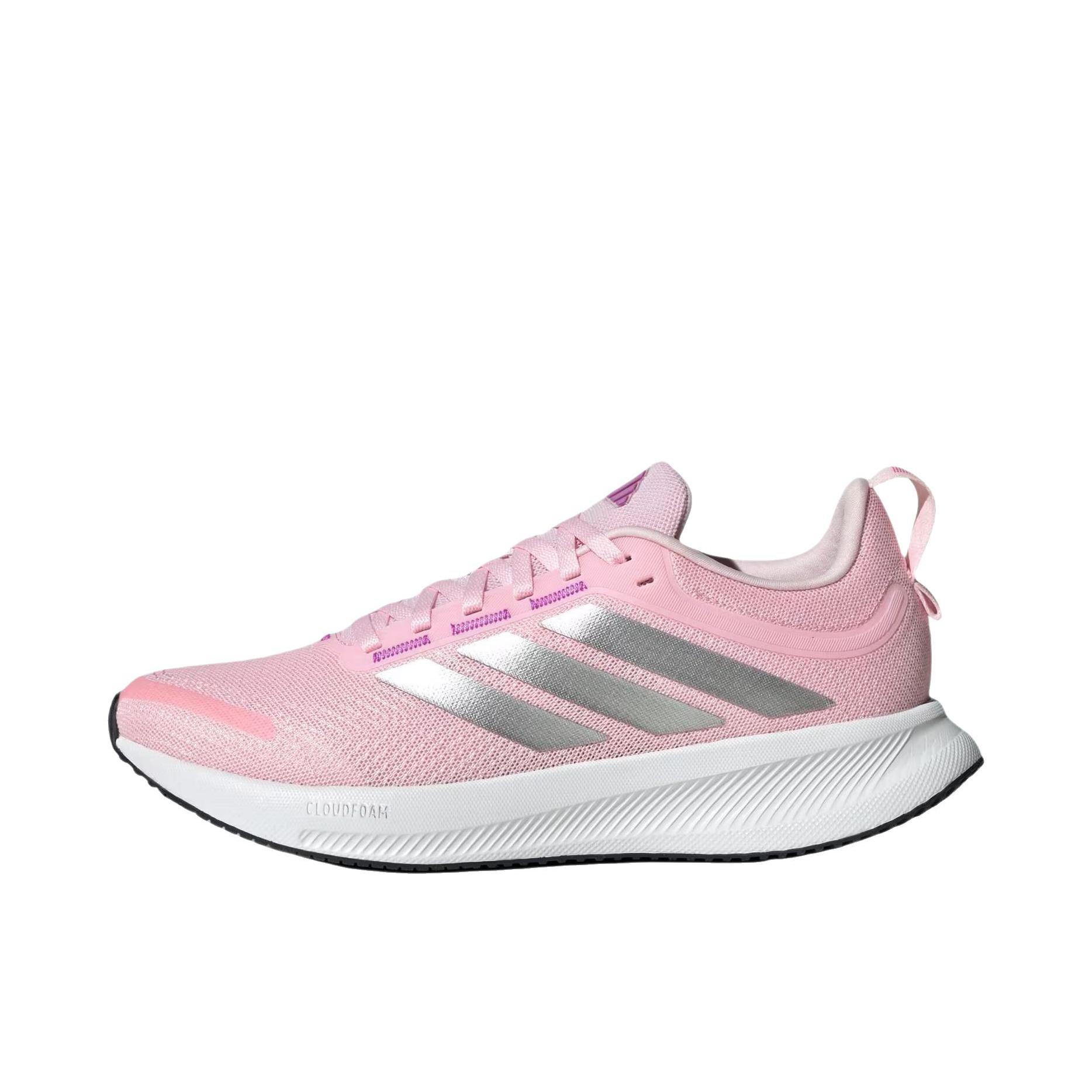 推荐商品：adidas RUNFALCON 5 跑鞋 轻便缓震回弹网面透气防滑耐磨支撑贴合 女款/粉色/银色