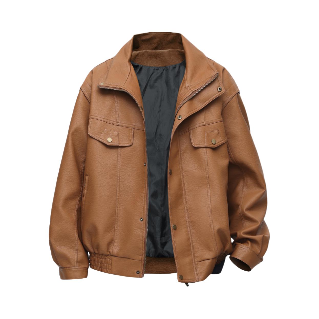 推荐商品：G21 防泼水拼接翻领长袖皮衣 GTQHL-907 砂黄