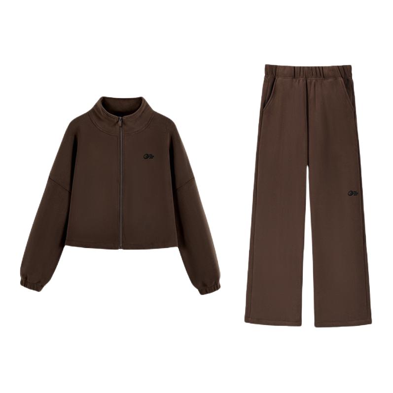 推荐商品：golovejoy/高乐捷 慵懒风美拉德开衫加绒高级感长袖运动套装 YJ1718-G 褐