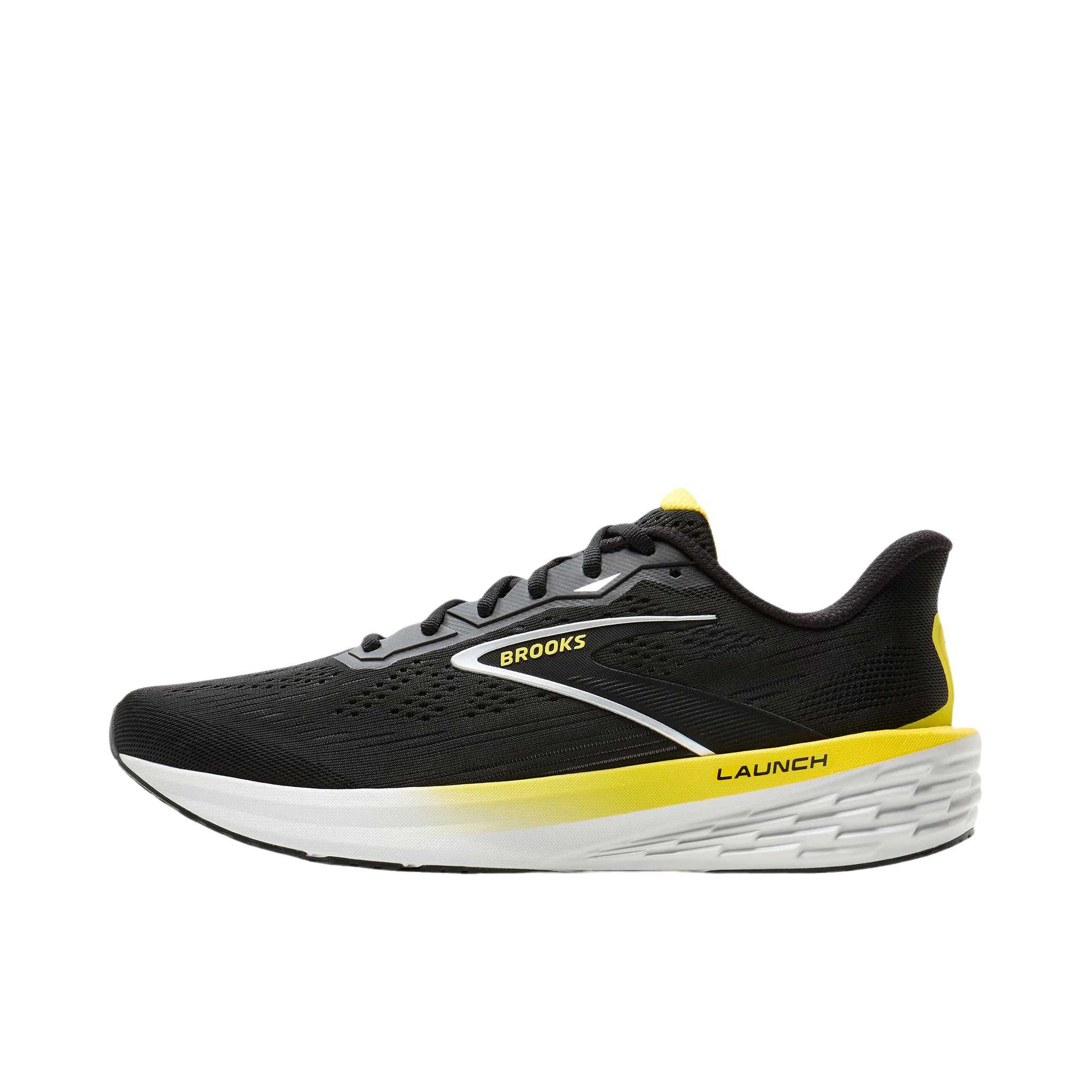 推荐商品：Brooks/布鲁克斯 Launch 12 跑鞋 舒适透气圆头缓震 黑色/荧光黄/牡蛎色