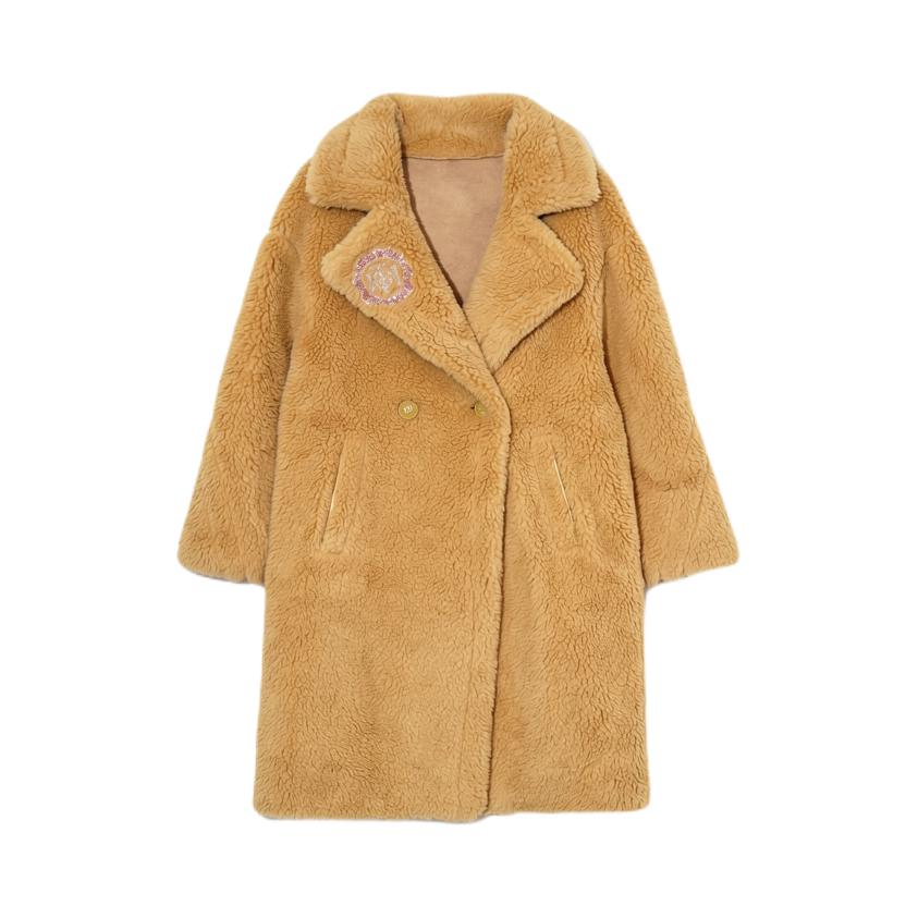 推荐商品：TCH 2026SS 单排扣中长款烫钻毛呢外套 女装 T78A27E1010 黄