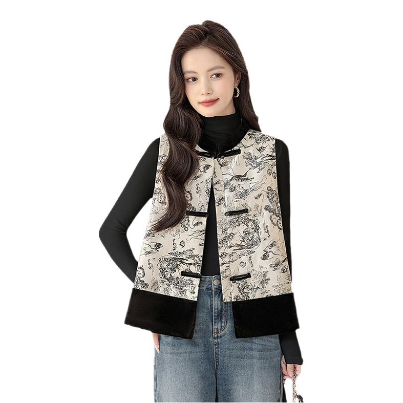 推荐商品：丝柏舍 国风单排扣拼接马甲 女装 S43Q6932J 米