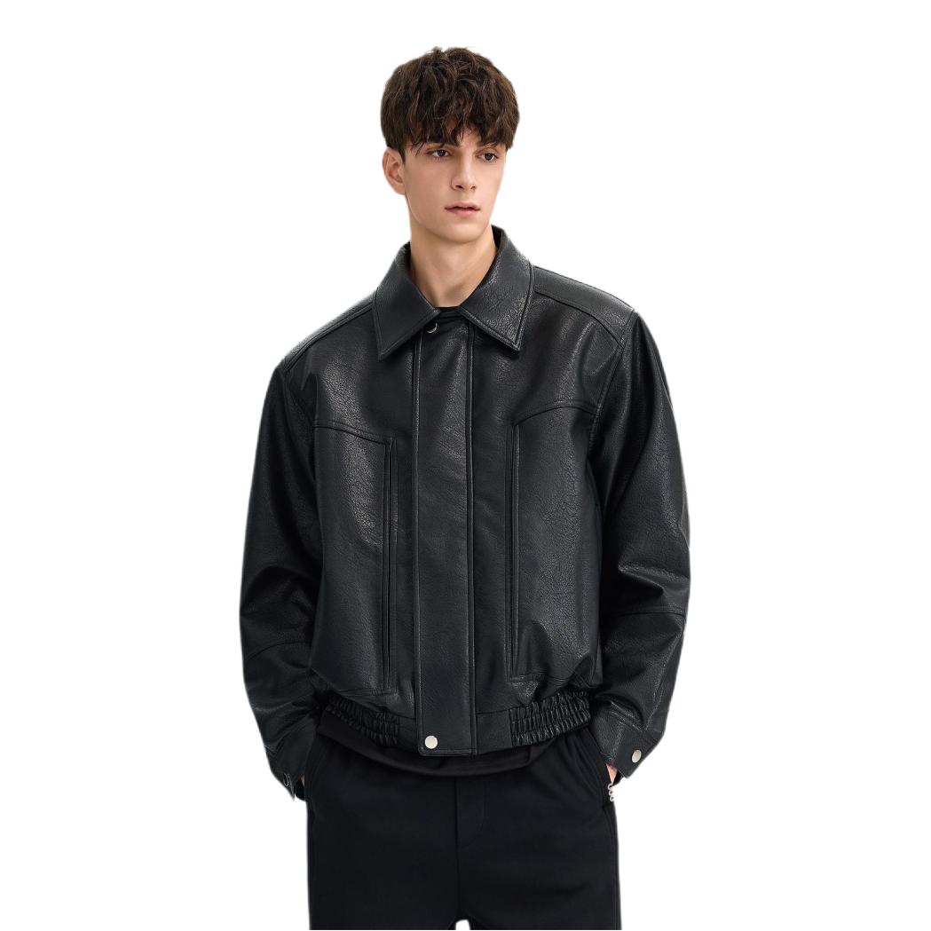 推荐商品：WILD LEADER 2026SS 美拉德短款翻领长袖皮衣 PW52989A18 墨耀黑