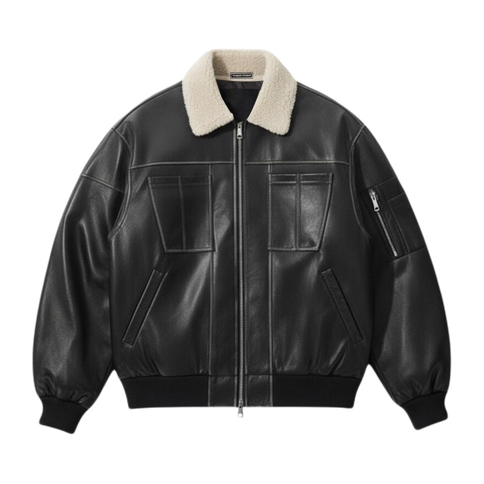 推荐商品：TUIMAO STUDIO pu皮加厚短款保暖情侣长袖皮衣 TS-8XLPY862 黑