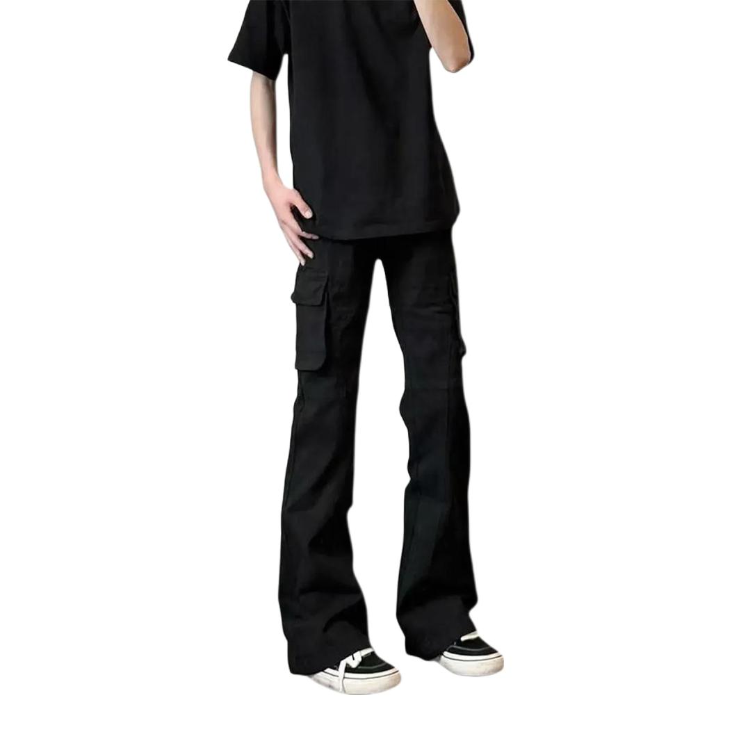 推荐商品：DEMAVIE 加绒加厚微喇直筒多口袋工装裤 DEZT-NK8006-30-C000 黑