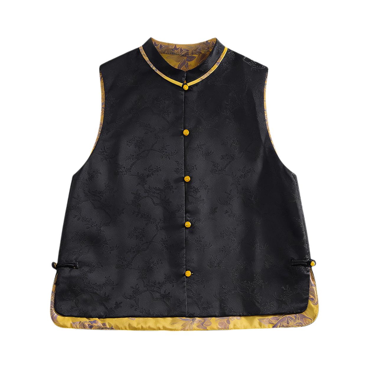 推荐商品：丝柏舍 单排扣开叉拼接马甲 女装 S51R0370J 黑拼黄