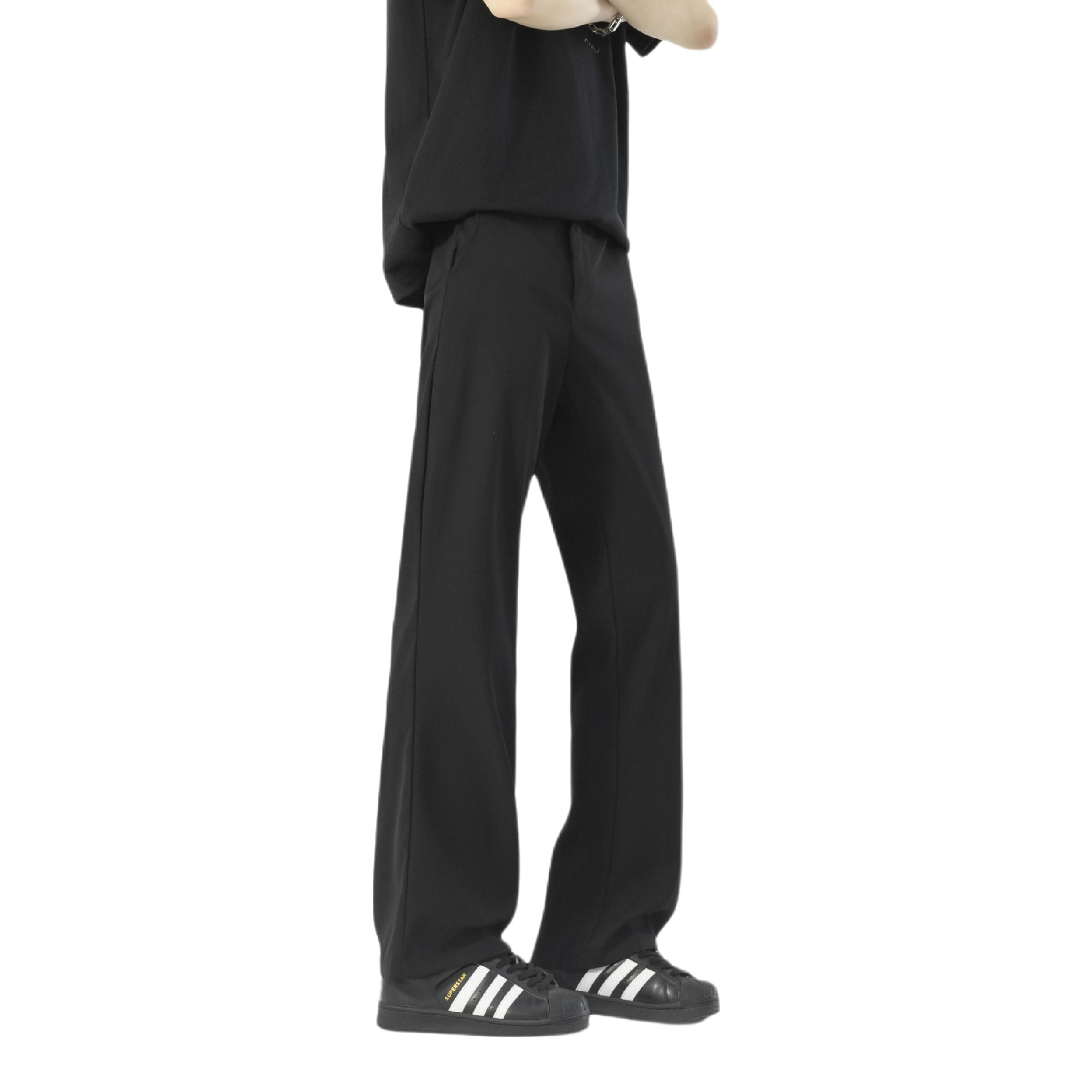 推荐商品：哈克汉贝 直筒微喇垂感休闲长裤 HK95078 黑