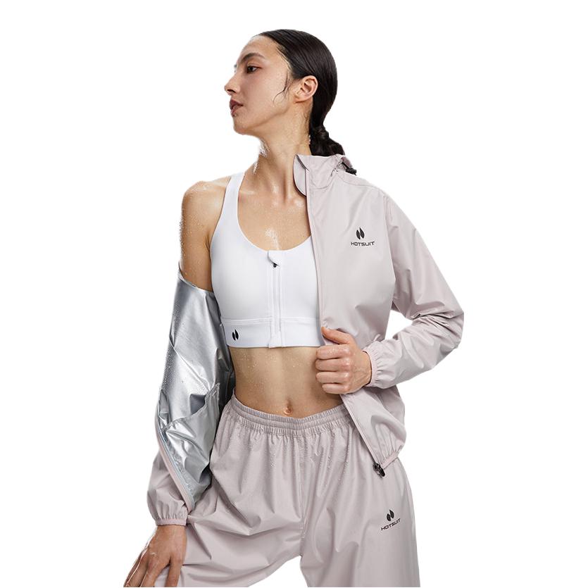 推荐商品：hotsuit 综合训练系列防水中腰轻薄开衫微弹印花长袖运动套装 女装 H2214032 芋紫粉