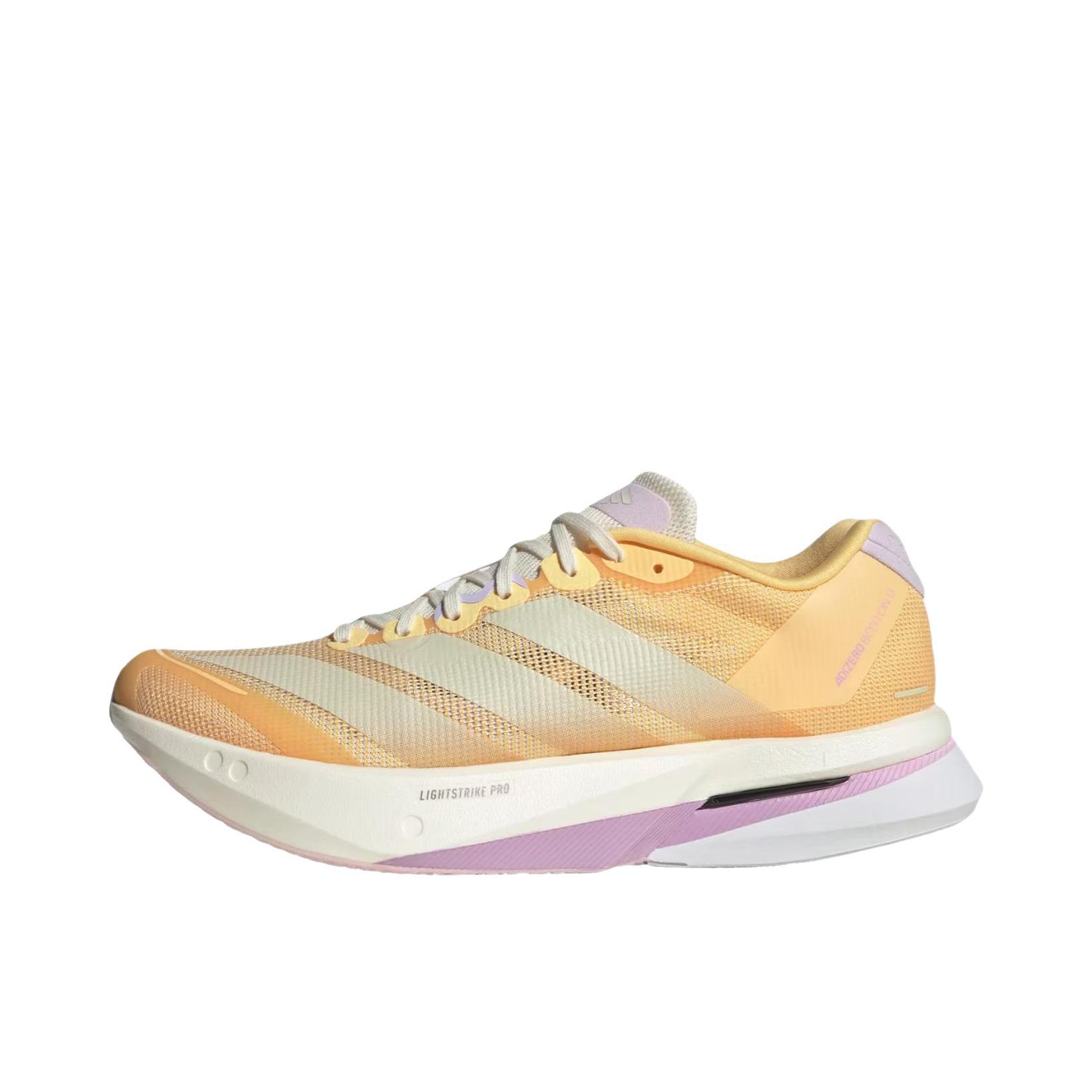 推荐商品：adidas Adizero Boston 13 跑鞋 低帮系带防滑耐磨透气玻纤柱竞训支撑贴合 浅橙色/白色