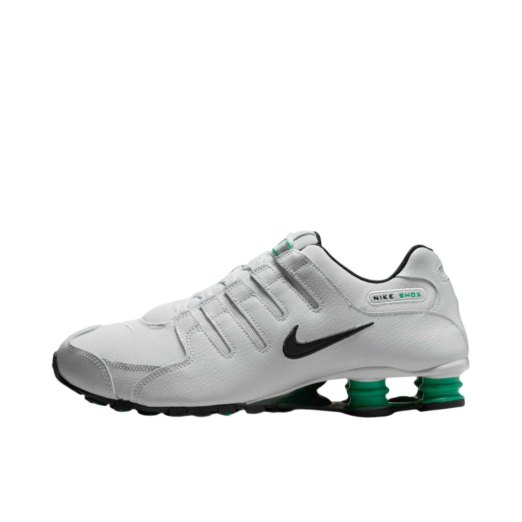 推荐商品：Nike Shox NZ 跑鞋 减震回弹防滑耐磨运动舒适皮革贴合支撑 雾灰色/黑色/体育场绿/冷杉绿