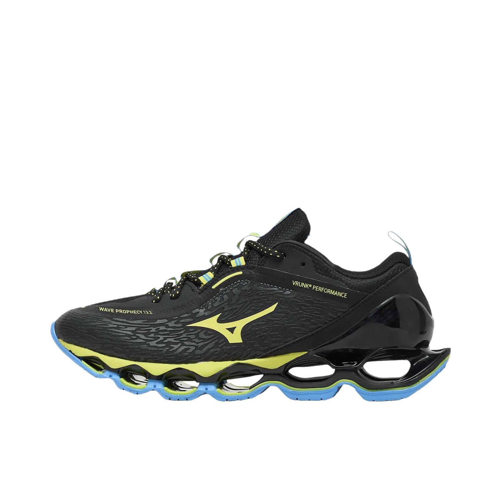 推荐商品：Mizuno/美津浓 Wave Prophecy 13.2 跑鞋 厚底圆头系带贴合 黑色/黄色