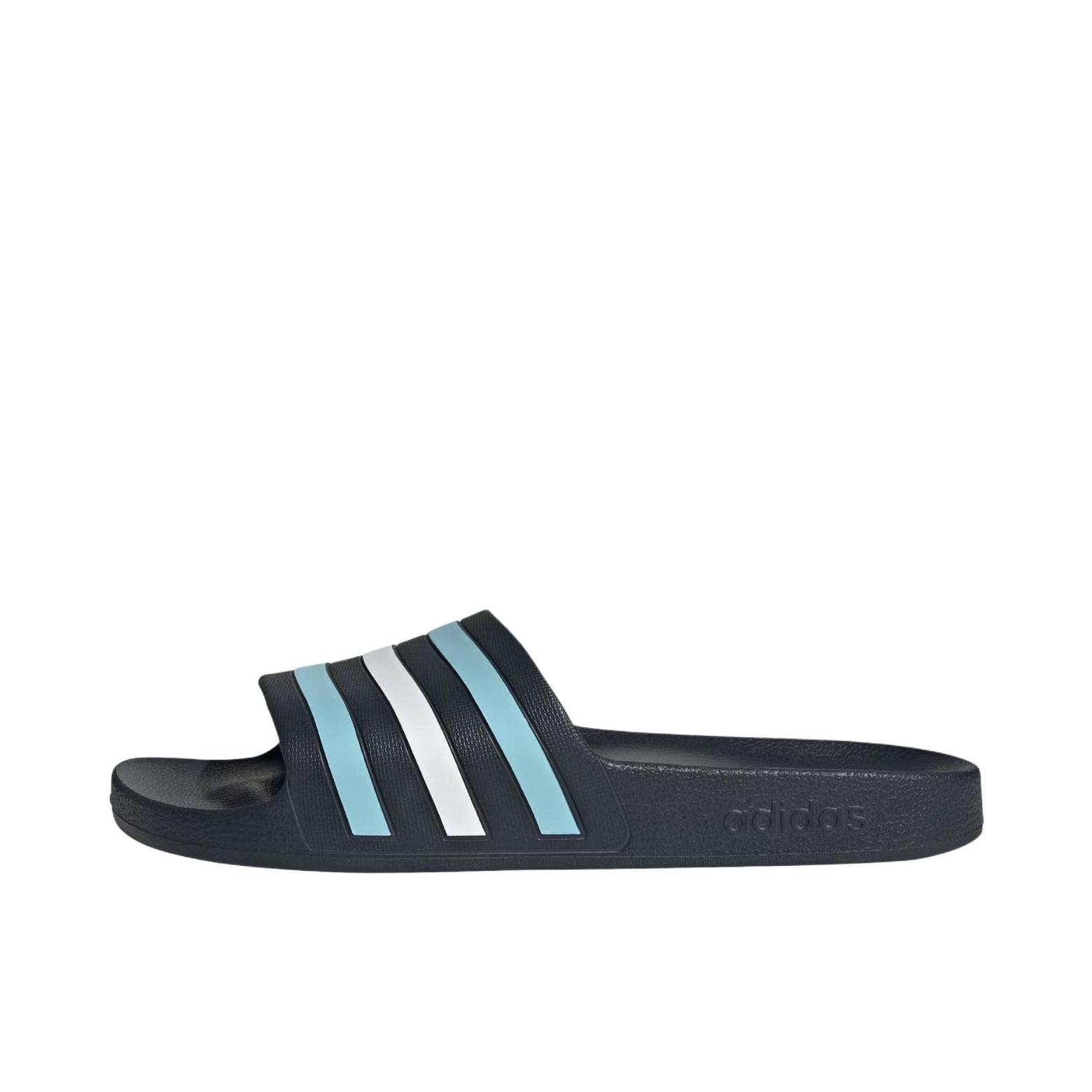 推荐商品：adidas Adilette Aqua 简约休闲 舒适透气 防滑耐磨 三条纹 外穿 沙滩 一字 运动 拖鞋 蓝色/羽白色