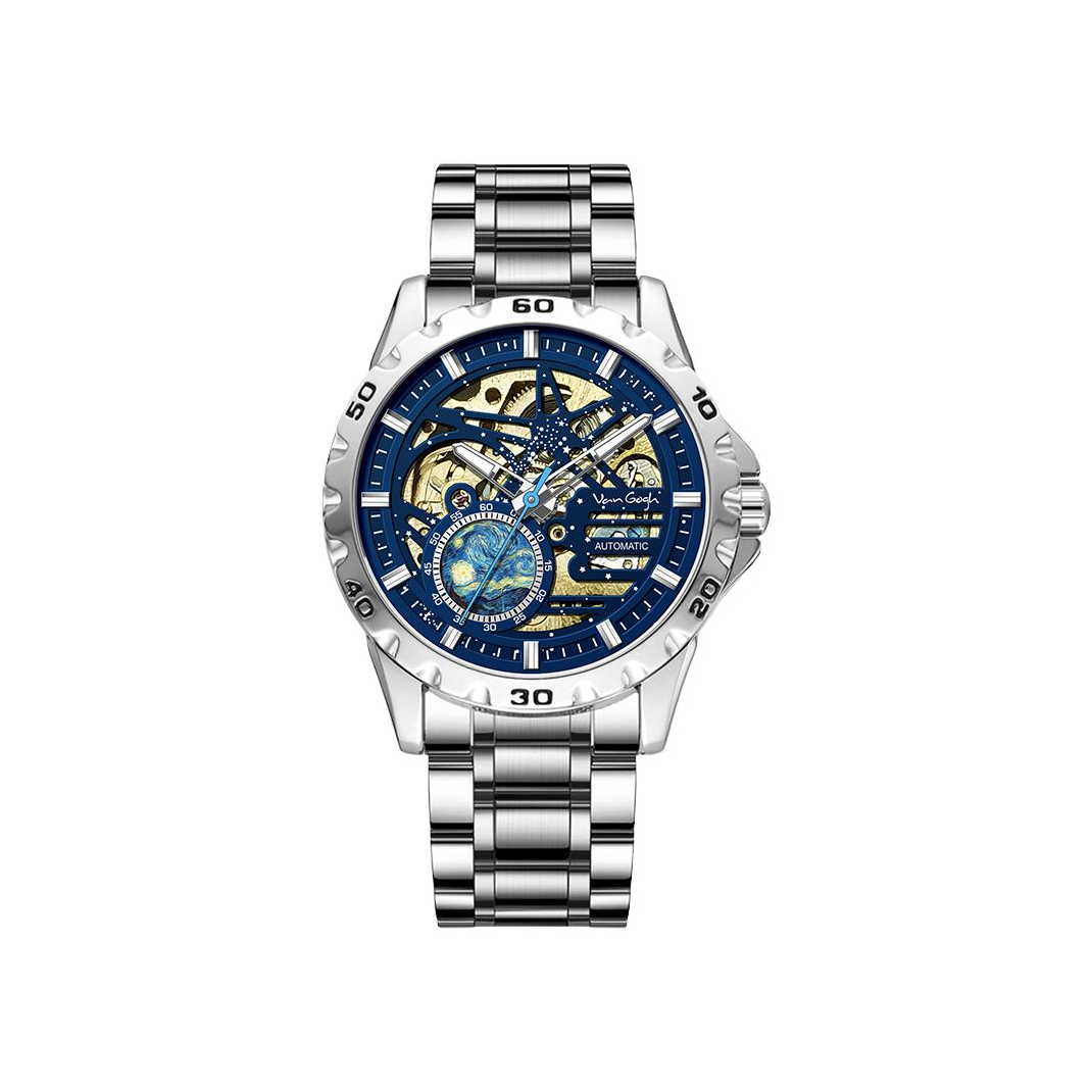 推荐商品：Van Gogh/梵高 星月夜镂空系列 夜光防水学生款式自动机械男士手表