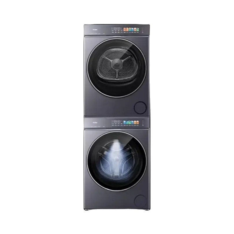 推荐商品：Haier/海尔 云溪5.0系列 洗烘套装 12KG洗衣机 12KG烘干机 大容量 AI快翻洗 双效除菌 阳光净护 热泵 直驱 滚筒 高洗净比 自清洁 精华洗 双擎 XQG120-BLE7AD3U1+GA120-SZ7AD3U1