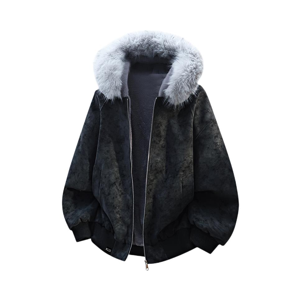 推荐商品：KEIRANDUN/凯兰登 加绒加厚麂皮绒连帽保暖长袖棉服 ADW-YMZ-KLD-DSA136-MY3588-A10 黑