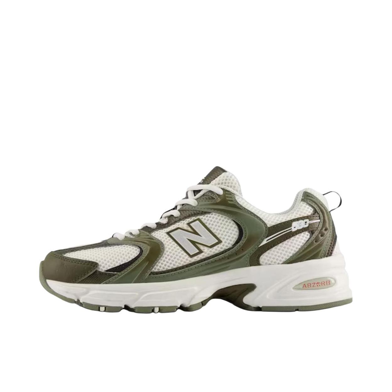 推荐商品：New Balance MR530 跑鞋 圆头经典拼接复古缓震防滑耐磨网面透气支撑 D宽/白色/墨绿色 