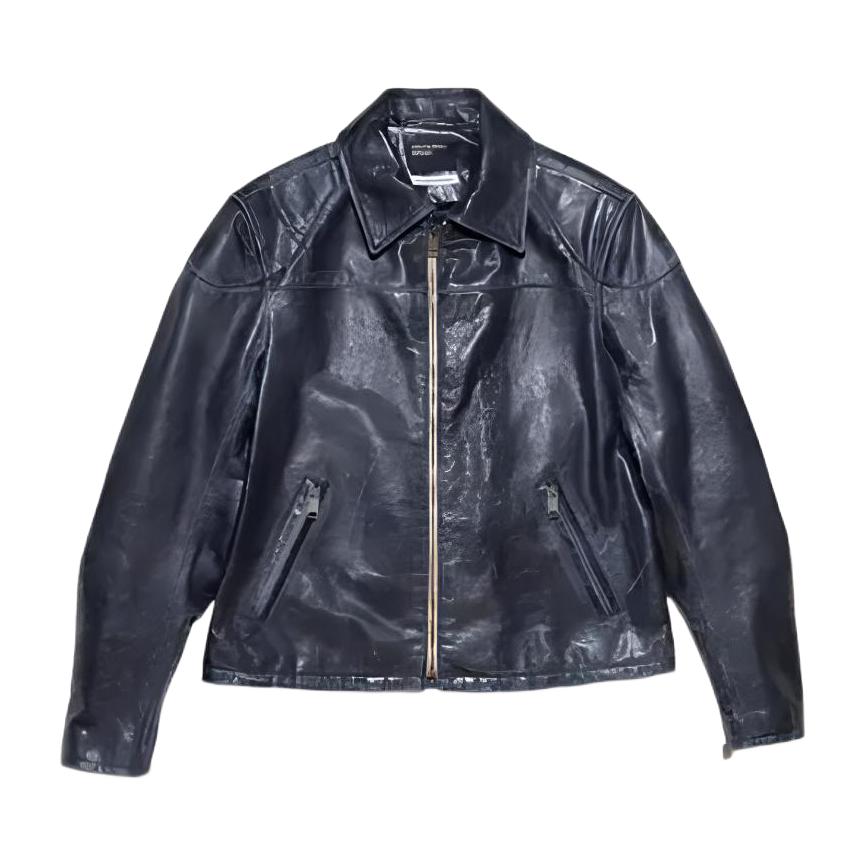 推荐商品：ENFANTS RICHES DEPRIMES 翻领口袋长袖皮衣 030-510 黑