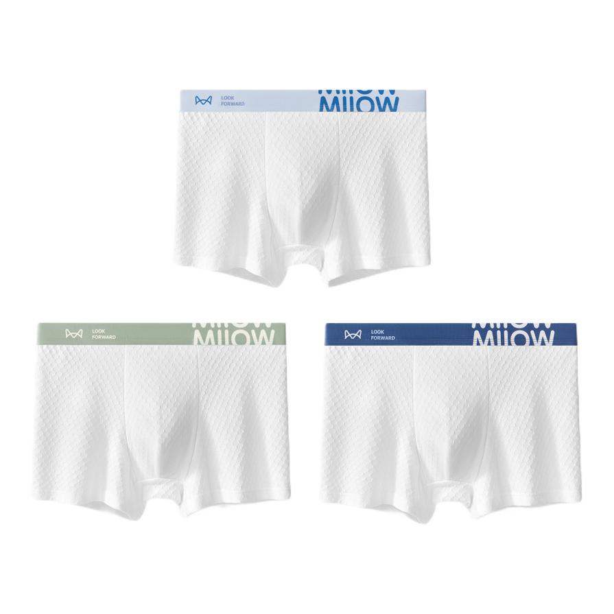 推荐商品：MiiOW/猫人 抗菌中腰字母高弹内裤 miioweter-50iouy 云蓝白+水绿白+海蓝白/3条装