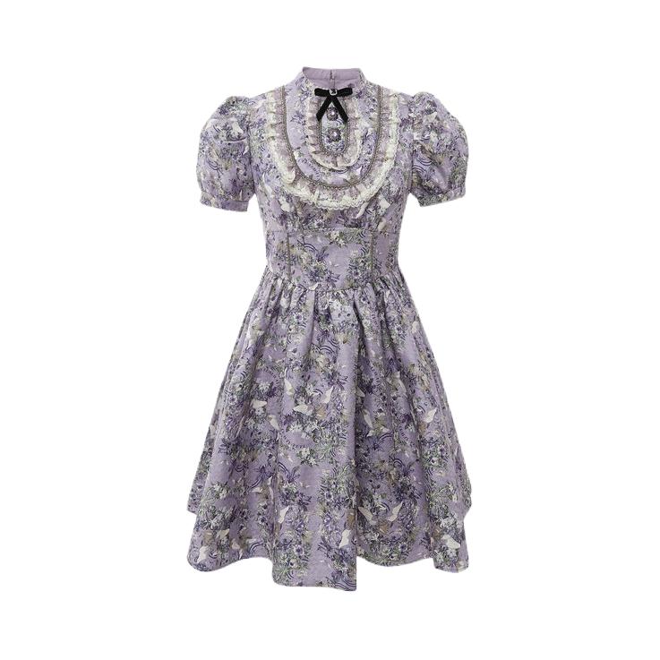 推荐商品：LULUALWAYS/我爱露露 短款提花短袖连衣裙 女装 OPB5025 紫