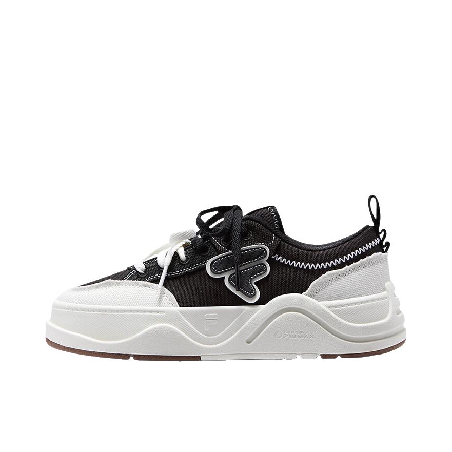 推荐商品：FILA/斐乐 50-50 DX II CVS 板鞋 运动厚底圆头 女款/黑色/雪白色