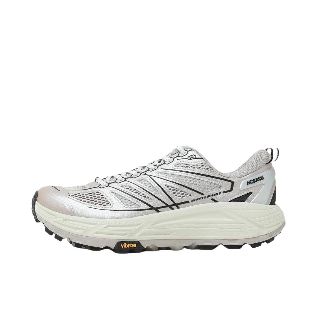 推荐商品：HOKA ONE ONE Mafate Speed 2 马法特 户外鞋 越野跑鞋 缓震透气防滑耐磨轻便支撑低帮 米白色/银色