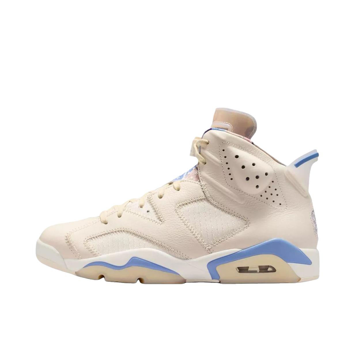 推荐商品：Air Jordan 6 运动休闲鞋 复古耐磨防滑缓震支撑合成革 米色/蓝色