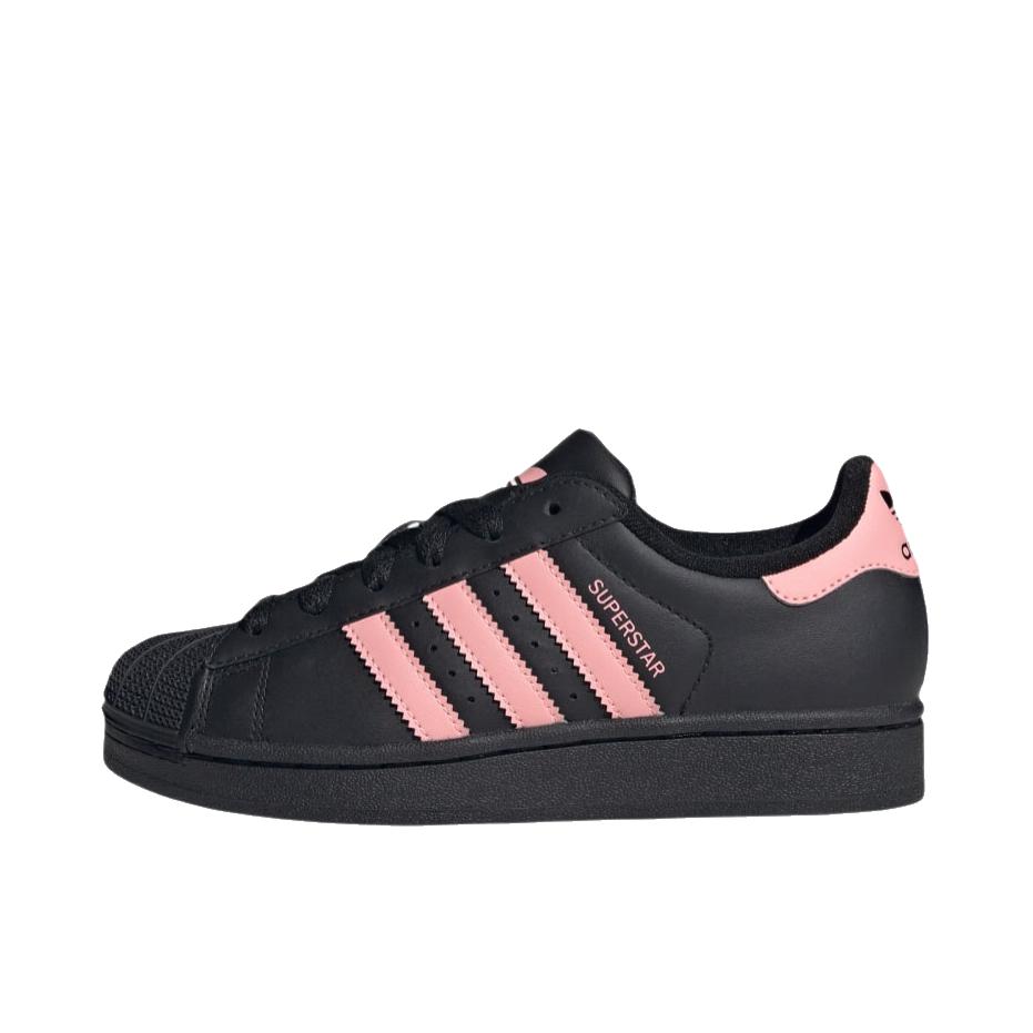 推荐商品：adidas Originals Superstar 2 板鞋 复古防滑耐磨贝壳头贴合圆头支撑 大童/黑色/荧光粉