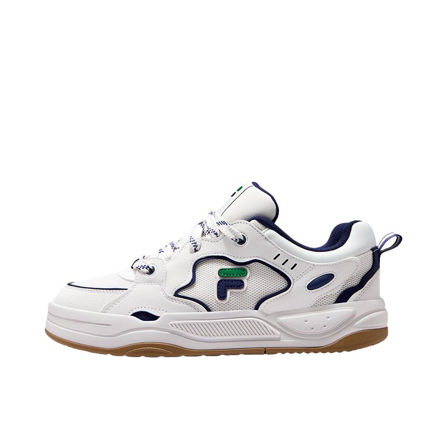 推荐商品：FILA/斐乐 FUSION BANK2 板鞋 网面厚底圆头轻便 香雪白/暗海蓝