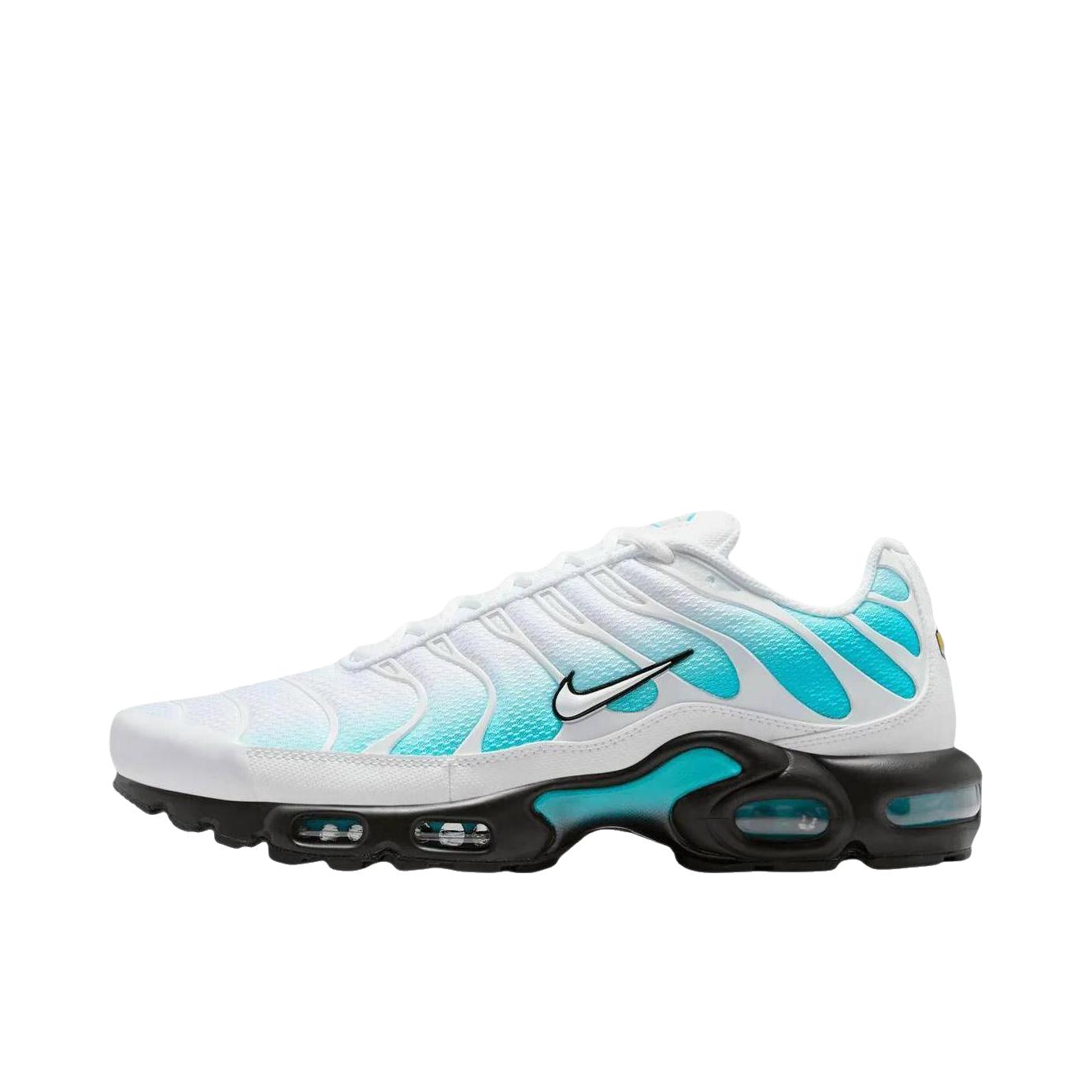 推荐商品：Nike Air Max Plus 跑鞋 休闲舒适轻便网布透气防滑耐磨气垫缓震包裹性贴合圆头 白色/湖蓝色/黑色