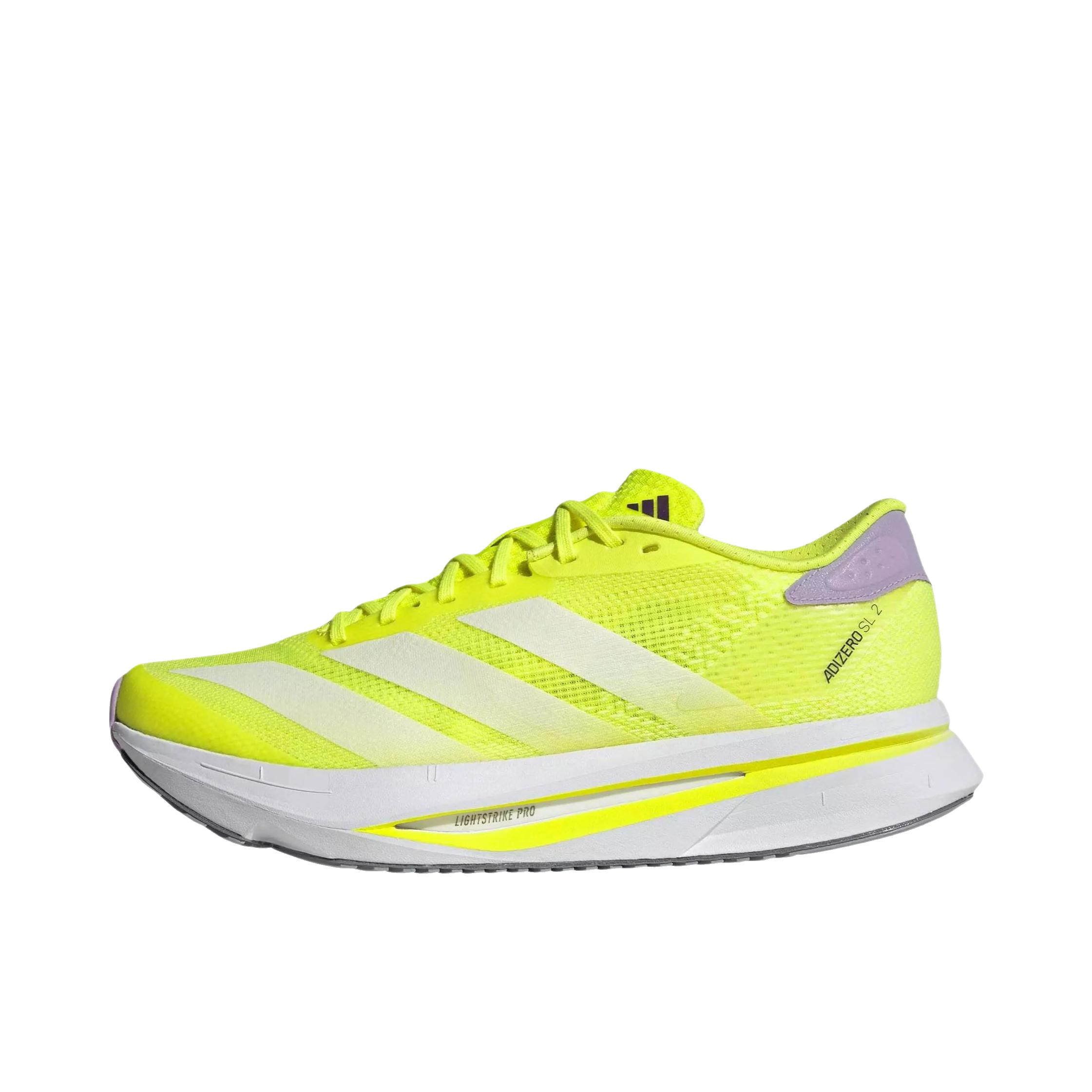 推荐商品：adidas Adizero Sl 2 跑鞋 轻便缓震支撑马拉松闪充长跑备赛体测训练防滑竞速贴合 黄色/珍珠白
