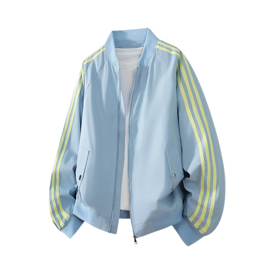 推荐商品：AWAO 2026SS 条纹拼接棒球领落肩长袖夹克 AWNCO2501989U-LL 浅蓝