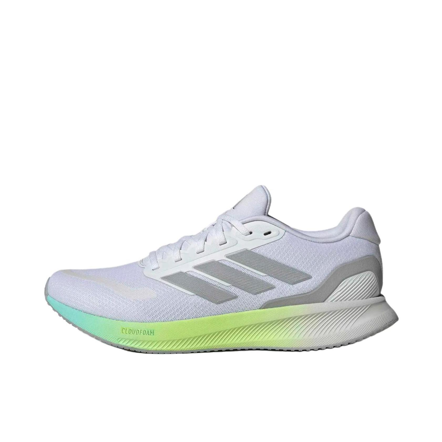 推荐商品：adidas RUNFALCON 5 跑鞋 轻便缓震回弹网面透气防滑耐磨支撑贴合 羽白色/灰色