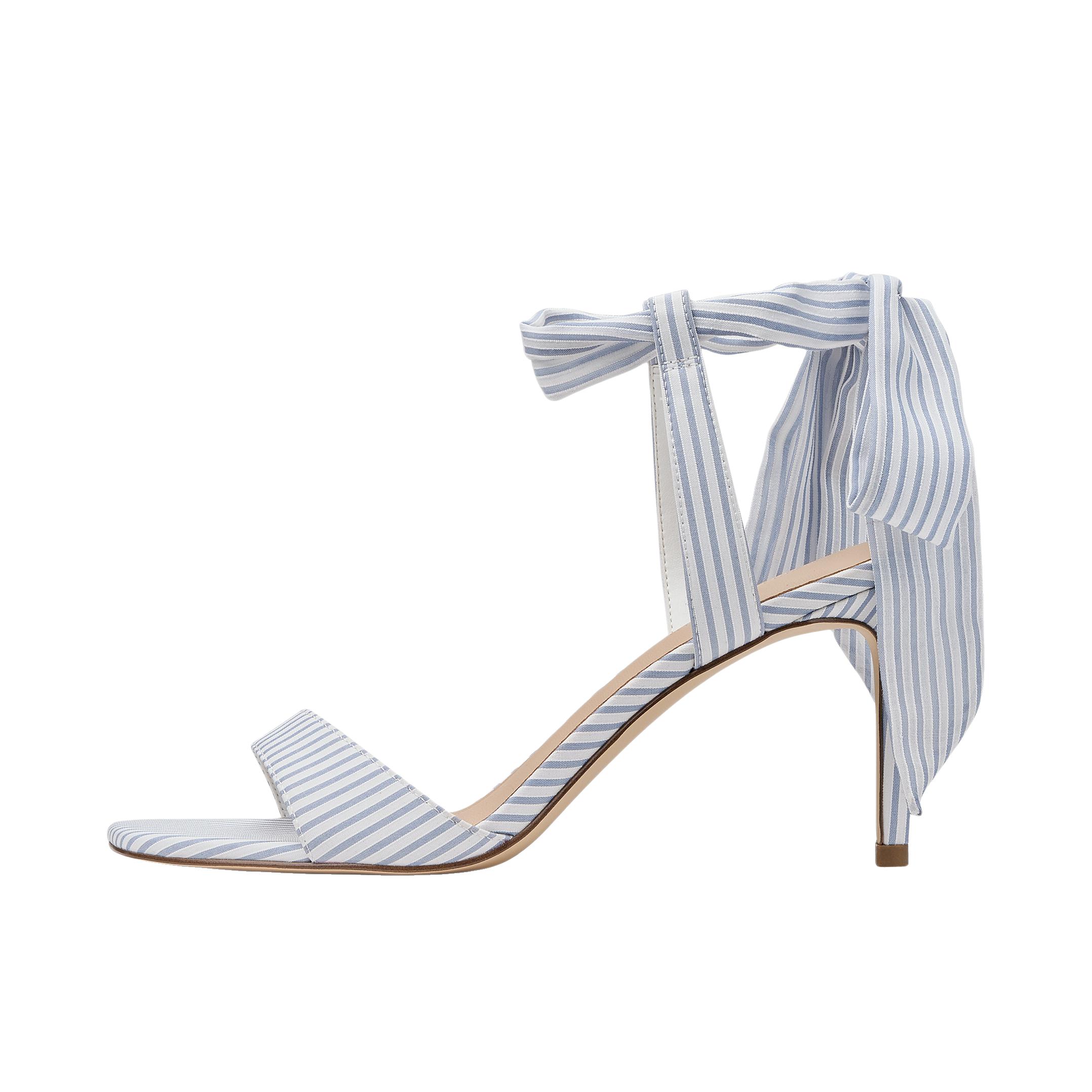 推荐商品：CHARLES&KEITH 高跟鞋 一字带蝴蝶结绑带缎面 CK1-61720177 蓝色/白色