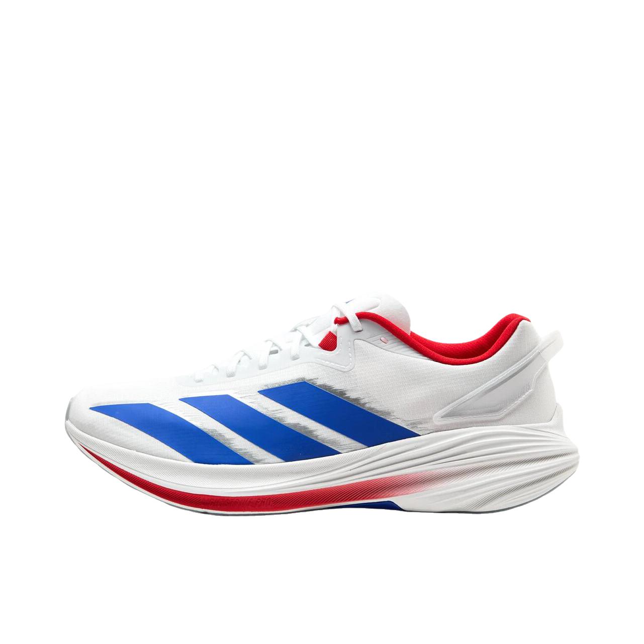 推荐商品：adidas 盈风 Ether Lite 1.5 跑鞋 透气网面缓震休闲防滑减震马拉松 白色/蓝色