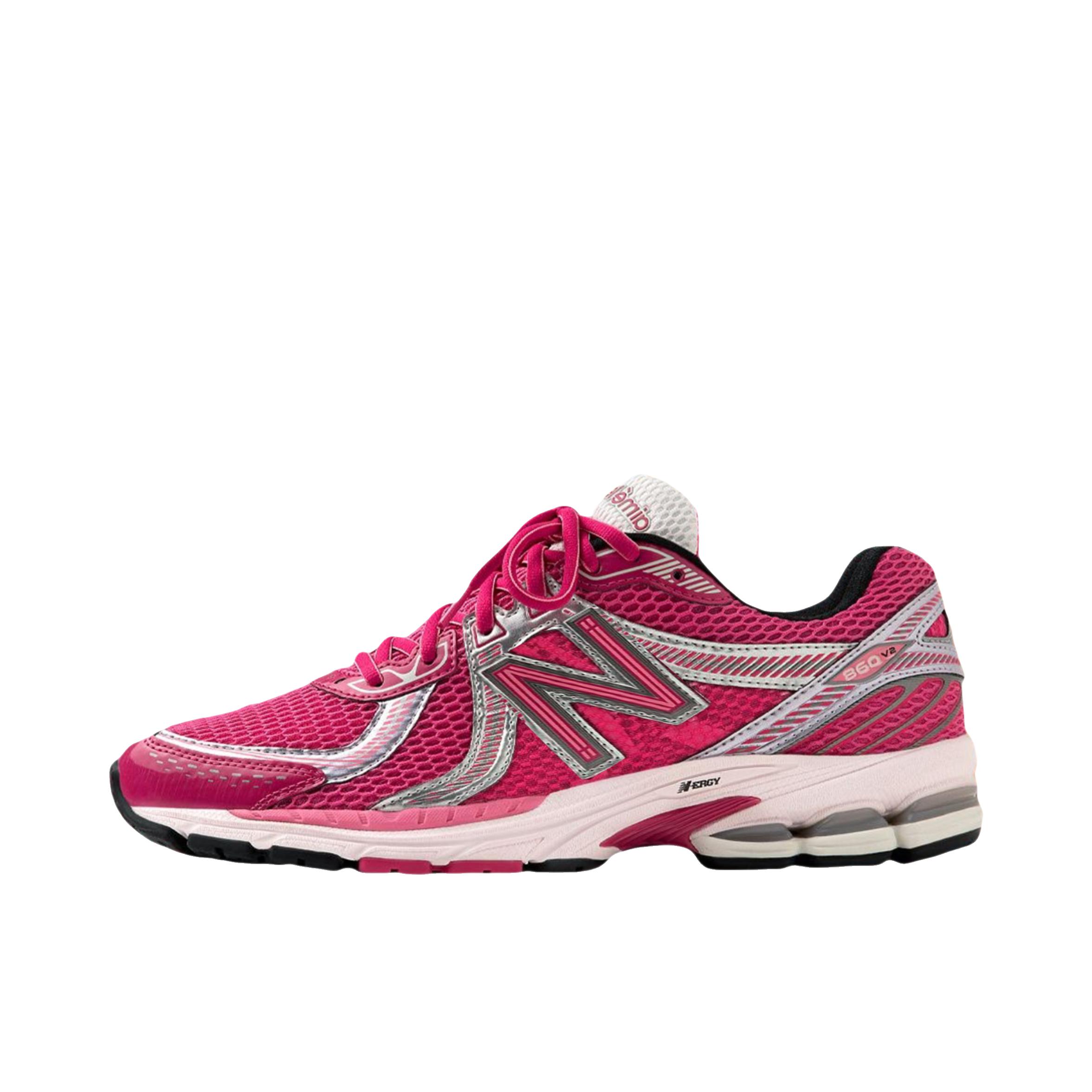 推荐商品：New Balance 860 v2 跑鞋 防滑耐磨透气支撑回弹低帮圆头系带复古耐用短跑 AIME LEON DORE联名/D宽/粉色/金属银色