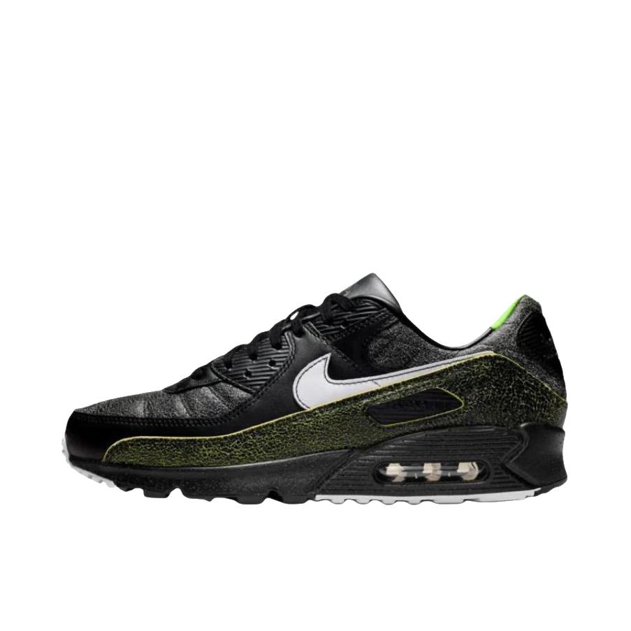 推荐商品：Nike Air Max 90 跑鞋 气垫合成革缓震透气复古增高圆头贴合拼接 黑色/苔绿色