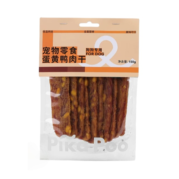 推荐商品：PikaPoo/匹卡噗 宠物零食全阶段 狗狗专用蛋黄鸭肉干 原切纯肉营养训练奖励