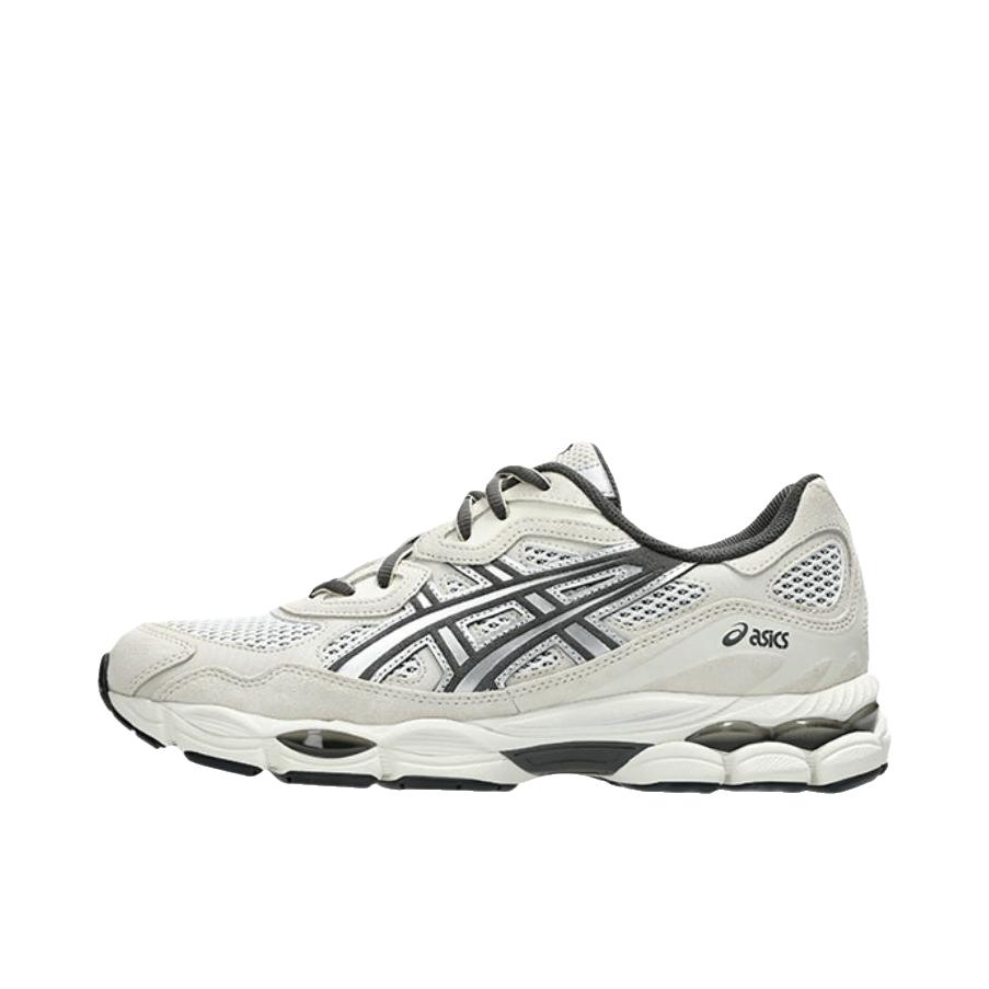 推荐商品：Asics/亚瑟士 Gel-NYC 跑鞋 圆头缓震防滑耐磨机能风复古潮流织物合成革贴合支撑耐穿 米色/白色