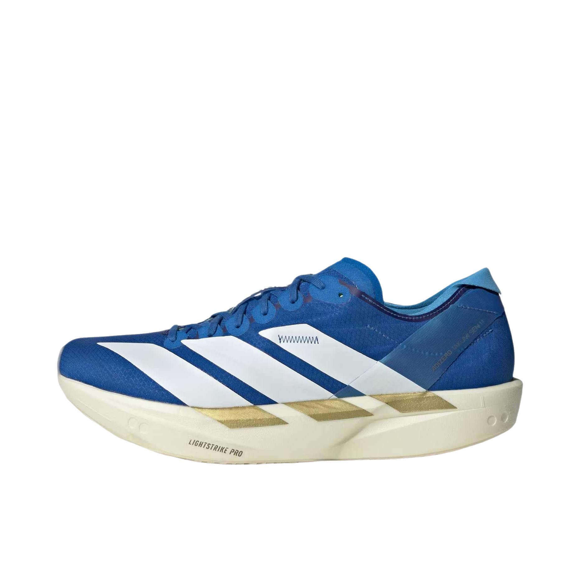 推荐商品：adidas ADIZERO TAKUMI SEN 11 跑鞋 LIGHTSTRIKE PRO科技玻纤柱专业竞速训练 马拉松贴合缓震 蓝色/云白色/青柠爆裂 